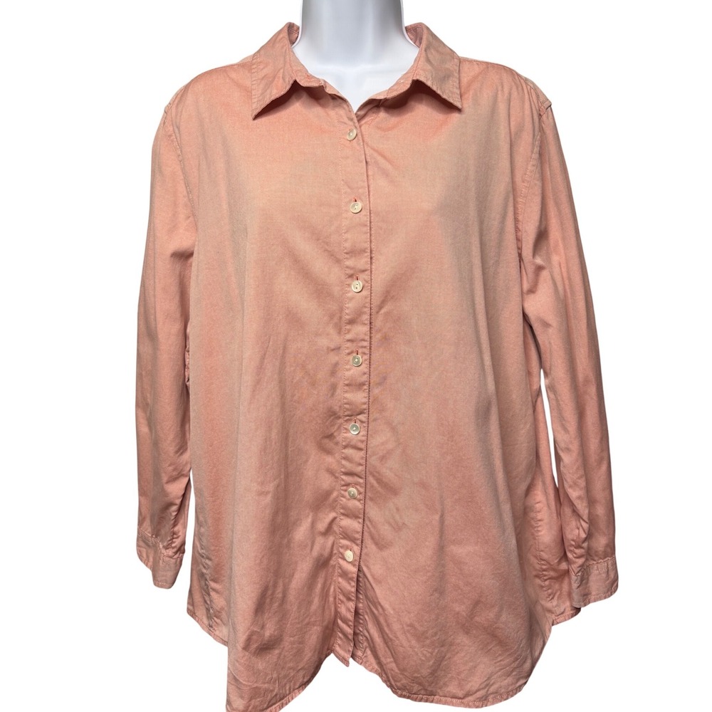 J.‎ JILL Peach Button Up Long Sleeve Shirt Sz L Classic Preppy Coastal Workwear